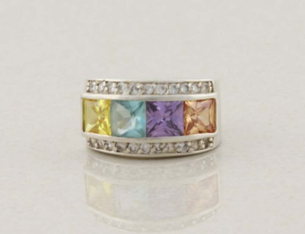 Sterling Silver Multi Color Cubic Zirconia Band Ring Size 7 1/4